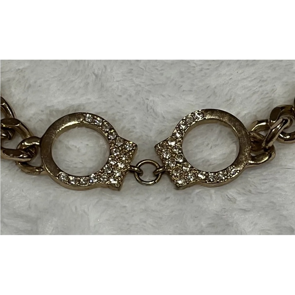 vintage chunky gold tone handcuff necklace and bracelet set with rhinestones